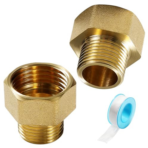 Lyeteung 2 Piezas G1/2 Hembra a G3/8 Macho Rosca Latón Buje, Adaptador Reductor de Buje Hexagonal, Adaptador Reductor Rosca Macho, con Cinta de Plomero, para Conversión de Conexión de Tubería
