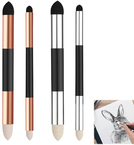 4 Pieces Artist Blending Sponge Pen, Reusable Double Headed Blending Stump Pencil - Two Colors Two Sizes Blending Stumps for Artists, Rubbing Sponge Drawing Art Blender for School Students Beginners