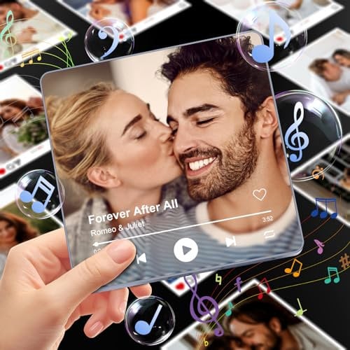 UNIGIFT Custom Music Fridge Magnets for Him Her Couple on Valentines Day, Personalised Photo Gifts for Women Men on Anniversary Day, Unique Birthday Gifts for Girlfriend Boyfriend(Recording Support)