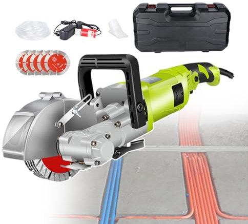 forplubossmmp Electric Wall Chaser 7500r/min, Wall Concrete Cutter & Slotting Machine w/5 Saw Blades & Toolbox, Brick Concrete Cutting Machine for Cutting Slotting Marble Concrete Grooves 4000W,green
