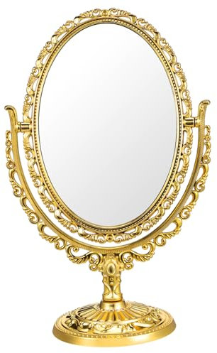 Beaupretty Europäischer Kosmetikspiegel Retro Oval Doppelseitig 360° Drehbar Kunststoff Und Glas Für Bad Schlafzimmer Desktop