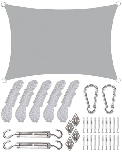 Sun Shade Sail, 3x4m Sun Shades for Garden Sail, 98% UV Block Sun Canopy for Garden Shade, Durable Waterproof Conservatory Sail Shades, Outdoor Sun Sail with All Install Kit, Weather Resistant, Grey