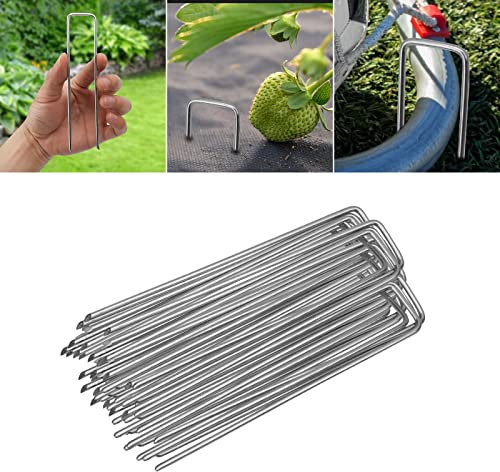 Ollewiellan Lot de 250 piquets d'ancrage au sol en acier galvanisé - Longueur : 150 mm - Largeur : 25 mm - Diamètre : 2,8 mm - Pour toile anti-mauvaises herbes, non-tissé de jardin, clôture et filet