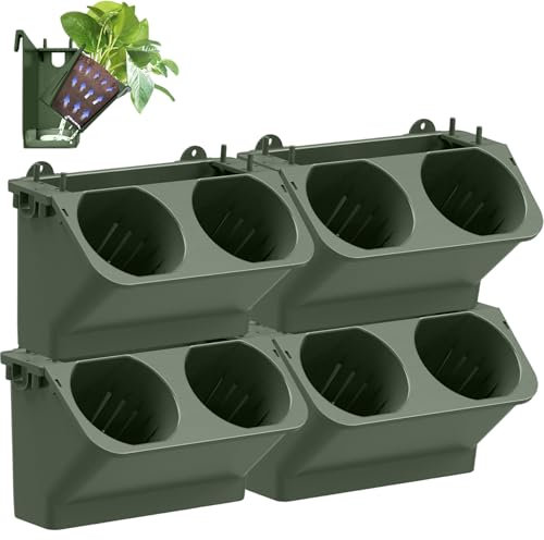 Muzrunq Wall Planter 250ML Stackable Self Watering Vertical Wall Planter with 8 Pots, Plastic Hanging Plant Pots Holder for Indoor/Balcony/Terrace Decoration, 4PCS