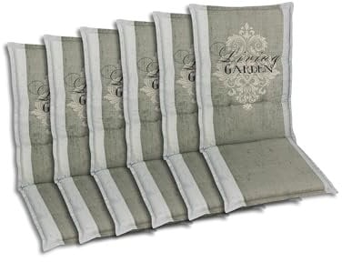 GO-DE Textil Bequeme und attraktive Polsterauflagen für Mittellehner-Gartenstühle (6er-Set, Wappen Living Garden Beige, Mittellehner)