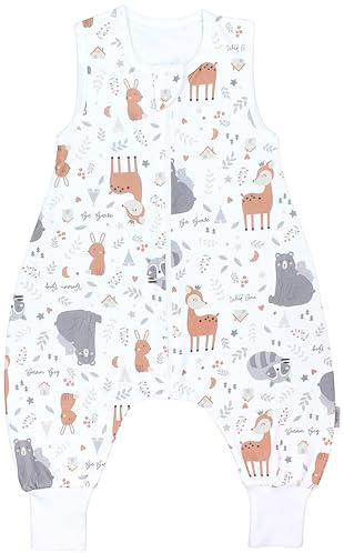 TupTam Sommerschlafsack Baby mit Beinen– Leichter Schlafsack Baby Sommer 0.5 TOG, OEKO-TEX, Farbe: Reh Hase Bär Waschbär Grau Beige, Größe: 92-98