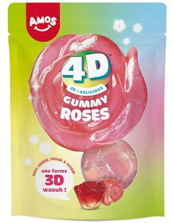 Amos 4D Creative Roses - Bonbons Gélifiés Doux Saveur Fruitée Délicate - 12 Sachets Refermables x 120g