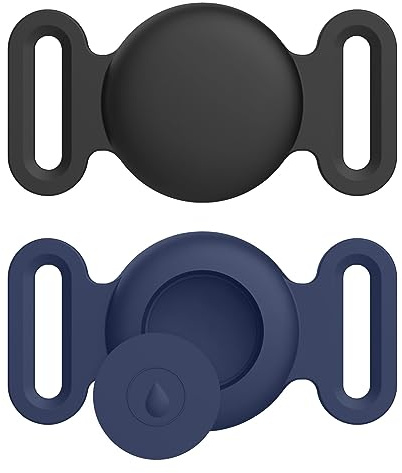 Lot of 2 Airtag Étuis Collier pour Chien et Chat, Coque en Silicone Étanche pour Apple AirTag GPS Finder,Housse de Air Tag Protection pour Pet Colliers de Compagnie Anti-Perte Porte-clés Air Tag (J,M)