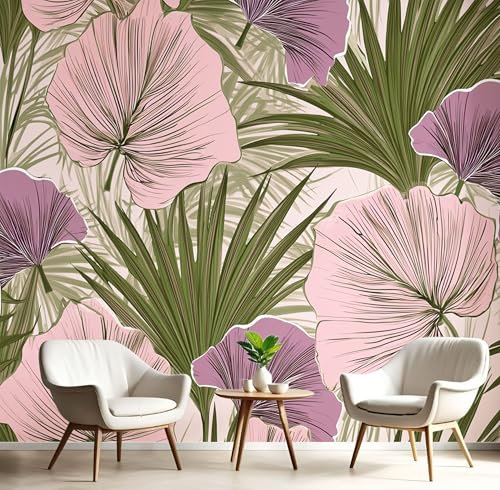 Papier Peint Motif Feuilles De Palmier Tropicales Tapisserie Panoramique Grand 3D Plantes Art Nouveau Rose Blush Papier Peint Soie Pour Salon Chambre Chambre D'Enfant Décoration Murale, 150X105Cm