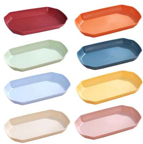 burkfeeg Lot de 8 Assiettes de Service Rectangulaire, 29cm Plastique Plates | Grande Plates de Service, Robuste Réutilisable Assiettes à dessert,pour Sushis Entrées Salades Desserts Gâteau