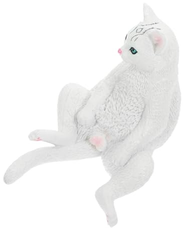 CLISPEED Lebensechte Kleine Katzenfigur Deko Realistische Weiße Katze Modell Leichtes Desktop Ornament für Garten Balkon Wohnzimmer Kinderkognitives