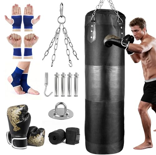 Dibaful Boxsäcke für Erwachsene Hängend Ungefüllt | Schwere Boxsäcke Boxsack Heavy Boxing Punching Bag Set mit Handschuhe für Karate Taekwondo Zuhause Training 100cm