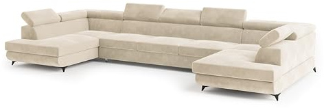 Masseno Ecksofa URMANO M mit Schlaffunktion U-Form, Glamour Sofa mit Bettkasten, Wohnzimmersofa, Couch, Soffa, Bettsofa, Couchgarnitur - Creme, Monolith 04