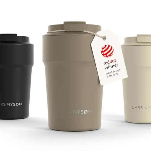 LARS NYSØM Thermo Kaffeebecher to go 0,38 l | Auslaufsicherer Travel Mug mit Isolierung | Rutschfester Boden | Edelstahl Thermobecher für Kaffee und Tee unterwegs (Taupe Brown - Powder, 380ml)