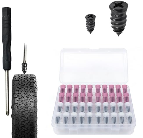 40 Pezzi Chiodo in Gomma, Chiodi per Riparazione Pneumatici Sottovuoto | con Cacciavite, Ripara Gomme Auto per Moto Camio (20S+20L)