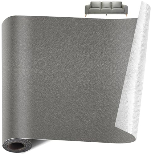 Kunstleder selbstklebend Meterware 30 x 300cm Reparaturfolie, Grau | Leder Vinyl Reparatur Patch Set für Möbel/ Sofas/ Stühle/ Autositze/ Schränke/ Handtaschen Kratzer Risse Löcher