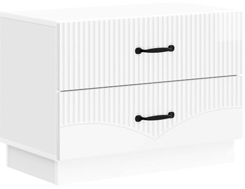 Todiikf Nachttisch Hochglanz Weiß 62 x 34,5 x 44,5 cm, Nachtschrank mit 2 Schubladen aus Holzwerkstoff, Moderne Nachtkonsole und Beistelltisch fürs Schlafzimmer