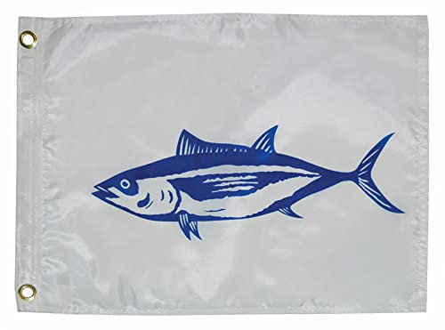 Taylor Made Fisherman's Catch White Tuna Fish Boat Flag, 12 x 18 200-Denier Water-Repellent Nylon, Screen-Printed Fabric, Decorative for Marine, Boating, Marina, Dock Decor, Brass Grommets - 3118