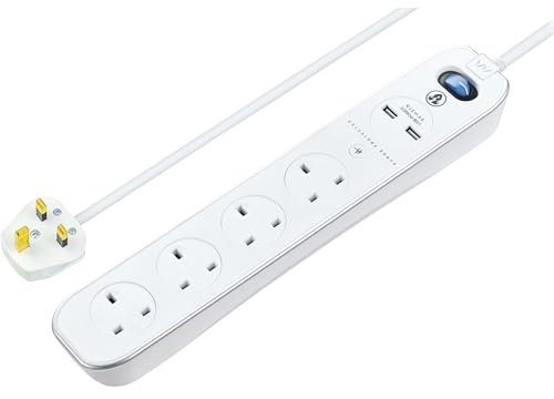 Masterplug SRGLSU42PW 4 Gang 2m Surge Protected with 2 x USB Sockets in White