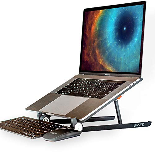 BASE12 Neutrino Travel Laptop Ständer – Tragbar, verstellbare Winkel überall und leicht – Arbeiten – Universal verstellbare Ergonomische Tablett Halterung für MacBook Laptop Notebook Computer
