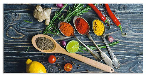 ARTland Spritzschutz Küchenrückwand aus Alu für Küche Herd Spüle 100x50 cm (BxH) mit Motiv Essen Lebensmittel Gewürze Kräuter Chili Chilischote H9KD