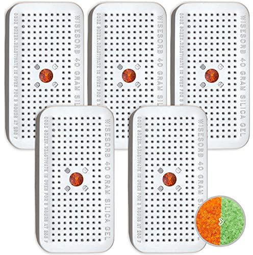 Wisesorb 40 Gram Pack of 5 Silica Gel Canister, Gun Safe Dehumidifiers (Orange to Green), Reusable Desiccant Moisture Absorber for Car, Closet