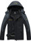 GEMYSE Herren Wasserdichte Berg-Skijacke Winddichte Fleece Outdoor-Winterjacke mit Kapuze (Schwarzgrau,L)