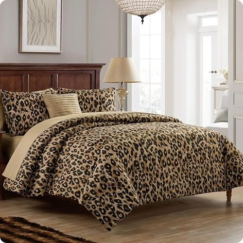 VCNY Home Bed in a Bag 8-Piece Bedding Set - Queen Size | Cheetah Print Shams, Decorative Pillows & Pillowcases | Elevate Your Home Decor | Luxurious, Soft & Cozy | No-Wrinkle Microfiber Polyester