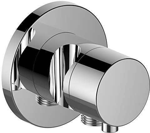 Keuco IXMO Armatur 59541, Absperrventil mit Schlauchanschluss und Brausehalter Unterputz, Rosette rund, Griff IXMO Comfort, Farbe: Edelstahl-Finish - 59541071201