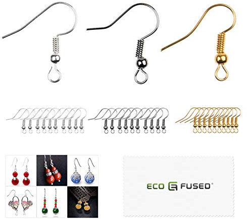 Eco-Fused 18mm Earring Hooks - 300 pcs - Coil and Ball Style Nickel-Free Ear Wires - Gold/Silver/Black - Hypo-Allergenic Plated Steel - Great for Jewelry Making, DIY Earrings