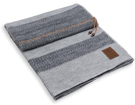 KNIT FACTORY - Roxx Plaid - Kuscheldecke für die Sofa - Wolldecke - Decke aus 30% Wolle und 70% Polyacryl - Grau/Anthrazit - 130x160 cm