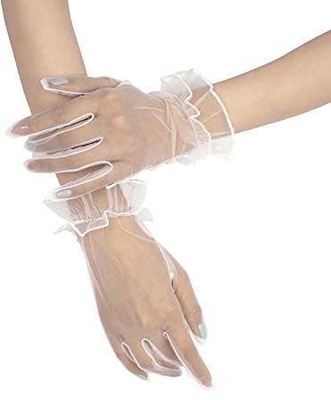 QRBTSCL Dam volang tyll mesh handskar bröllopsfest handskar kort bal aftonhandskar, Elfenben, One Size