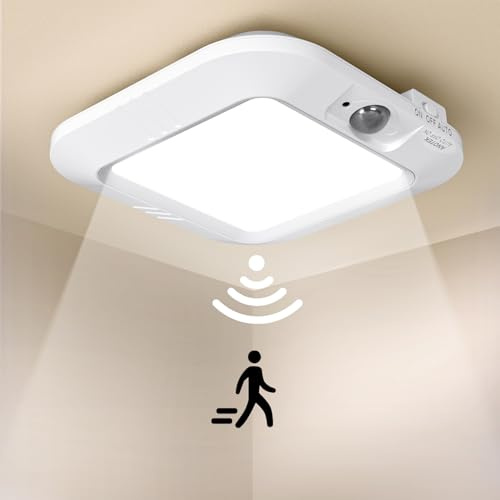 Battery Powered LED Ceiling Light Motion Sensor Light, ANOTEK Battery Operated Indoor Sensor Ceiling Light for Basement Closet Hallway Shed Laundry Daylight Auto On/Off
