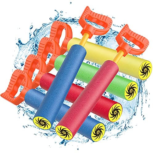 MoKo Wasserpistole Spielzeug, 6 Stück Schaumstoff Spritzpistole Wasserspritzpistole Poolspielzeug Wasserspielzeug Wasserspritze Wassersprühpistole für Kinder Erwachsene - Rot/Blau/Grün/Gelb