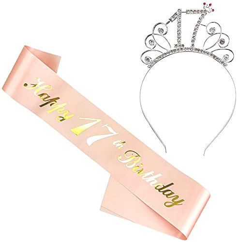 Liitata 17. Geburtstag Schärpe Tiara Set - Happy 17 Birthday - Rose Gold - Mädchen Geburtstag Geschenk - Accessoires