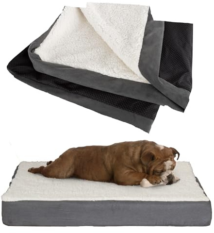 PETMAKER Ersatzbezug für Hundebett: Haustierdecke mit Sherpa-Oberseite, Rutschfester Unterseite, graues Mikro-Wildleder, Hundebett, waschbar, Abnehmbarer Bezug (mittel)