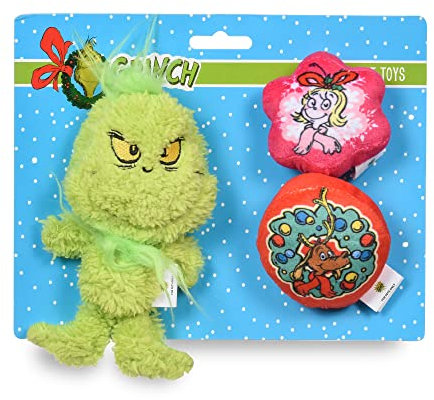 Dr. Seuss The Grinch Plüsch-Hundespielzeug, Schneeflocke, Quietschend, 3 Stück | Aus der Dr. Seuss Collection | Kleines Spielzeug, Backercard, 15,2