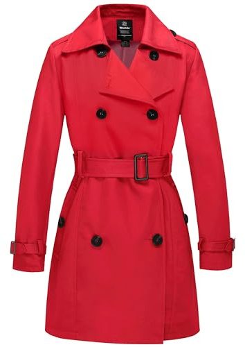 Wantdo Femme Trench-Coat à Double Boutonnage Veste Mi-Longue Coupe-Vent | Coupe-vent,Léger,revers Classique,col Cranté,Coupe Cintrée,Vêtement d'hiver,Imperméable,Décontracté,de Travail