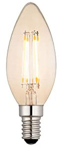LED Filament Lamp Bulb 4W Candle Shaped E14 LED Amber Tinted Glass | 360 Lumen Output - 2500k Warm White - Dimmable Light Bulb - Vintage Lighting Accessory