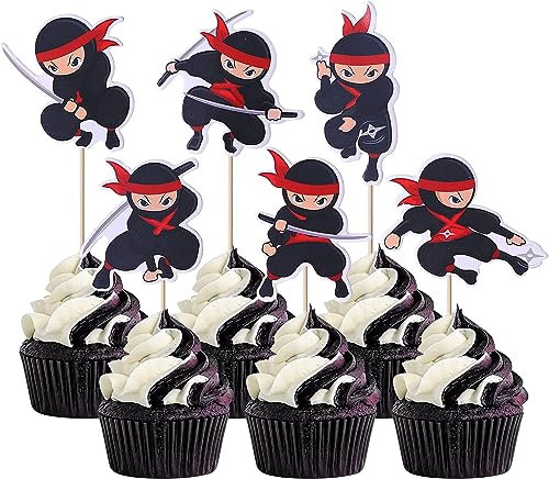 36 Stück Ninja Cupcake Toppers Ninja Muffin Dekoration Kampfsport Karate Kung Fu Krieger Kuchendekoration Ninja Thema Baby Shower Kinder Geburtstag Party Kuchen Dekorationen Zubehör