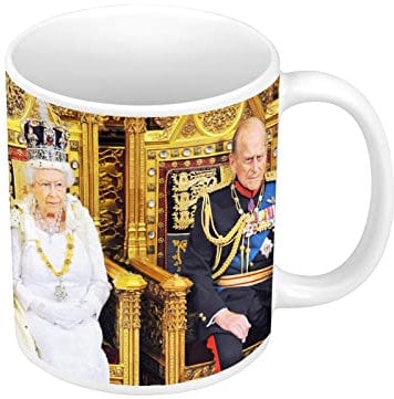 Fabulous Keramische Becher 325ml Queen Elizabeth II Prince Philip Goldener Thron Königin von England Vintage