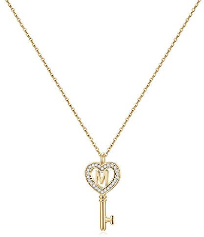 TINGN Halskette Damen Gold Kette mit Buchstaben, Zierliche Hypoallergene Schlüsselkette Buchstabe Anhänger Ketten Gold Initiale Anhänger Kette Gold Halsketten für Damen Mädchen Schmuck Geschenke (M)