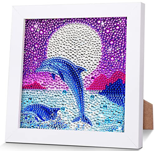 AmzKoi Diamond Painting Kinder Mit Holzrahmen, 5D DIY Set Full Delfin Mosaikherstellung für Mädchen Jungen Erwachsene, Diamant Bilder Arts Craft für Gift Home Wand Decor 18x18 cm