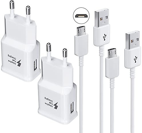 Kit Cargador Adaptable de Carga Rápida Compatible con Samsung Tablet/Teléfono Galaxy S7/S7 Edge/S6/S6 Plus/A6/J7/J3/Note5 4, Enchufe Cargador Rápido USB 2.0 y Cable Micro USB 1.5m (2-Pack)