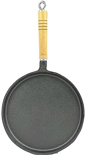 Cast Iron Round Griddle Frying Pan | Pre-Seasoned Induction Non Stick Pan Set for All Hob | Oven Proof Easy Grip Safe Wooden Handle Cookware (H&T-03)