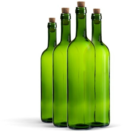 WYSKONT Bouteille 750ml Bordeaux 24 pièces avec bouchon - Bouteilles de vin vide pour brasserie à la maison - Boîte de rangement pour boissons - Décoration de service - En verre vert