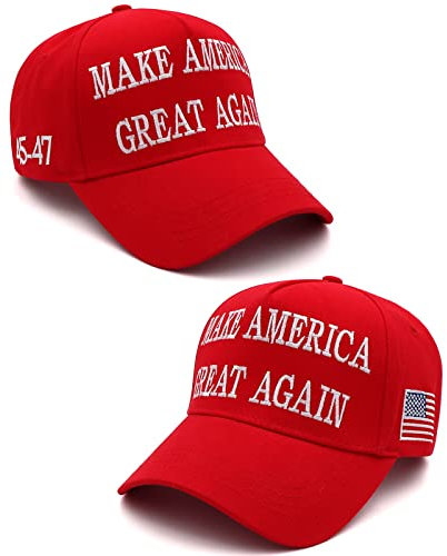 Trump 2024 45-47 MAGA Hat Make America Great Again Donald Trump Slogan mit USA-Flagge Baseballkappe, 2 x rote MAGA-Hut, Einheitsgröße-M
