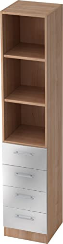 bümö Office Aktenschrank Regal mit Schubladen, Büroschrank schmal aus FSC-Holz, 40cm breit in Nussbaum/Silber - Aktenregal & Schubladenschrank mit Relinggriffen, Büro Möbel Schrank System