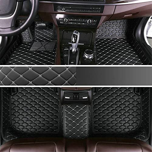 Personalisierung Anpassen Autofussmatten - 3D Luxus PU-Leder Auto Fussmatten Massanfertigung, Nach Maß Fußmatten Kompatibel mit 99% AutoMarke Modell (Schwarz beige)