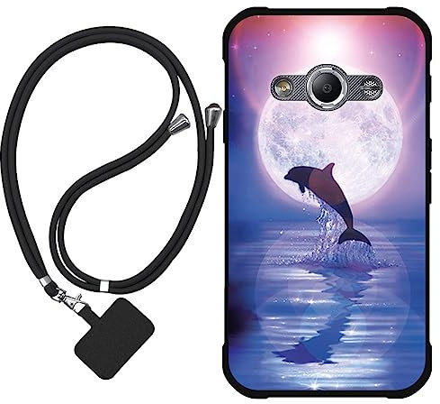Sunrive Coque Compatible avec Samsung Galaxy Xcover 3,TPU Étui Housse Protecteur Souple Gel Mat Back Cover Mignon Motifs Antichoc Case(Lune,Dauphins,mer)+1x Universelle Dragonne